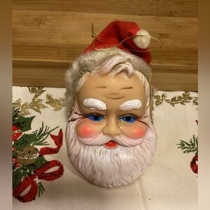 Vintage Rubber Santa Claus Face Christmas Ornament Made in Japan MCM